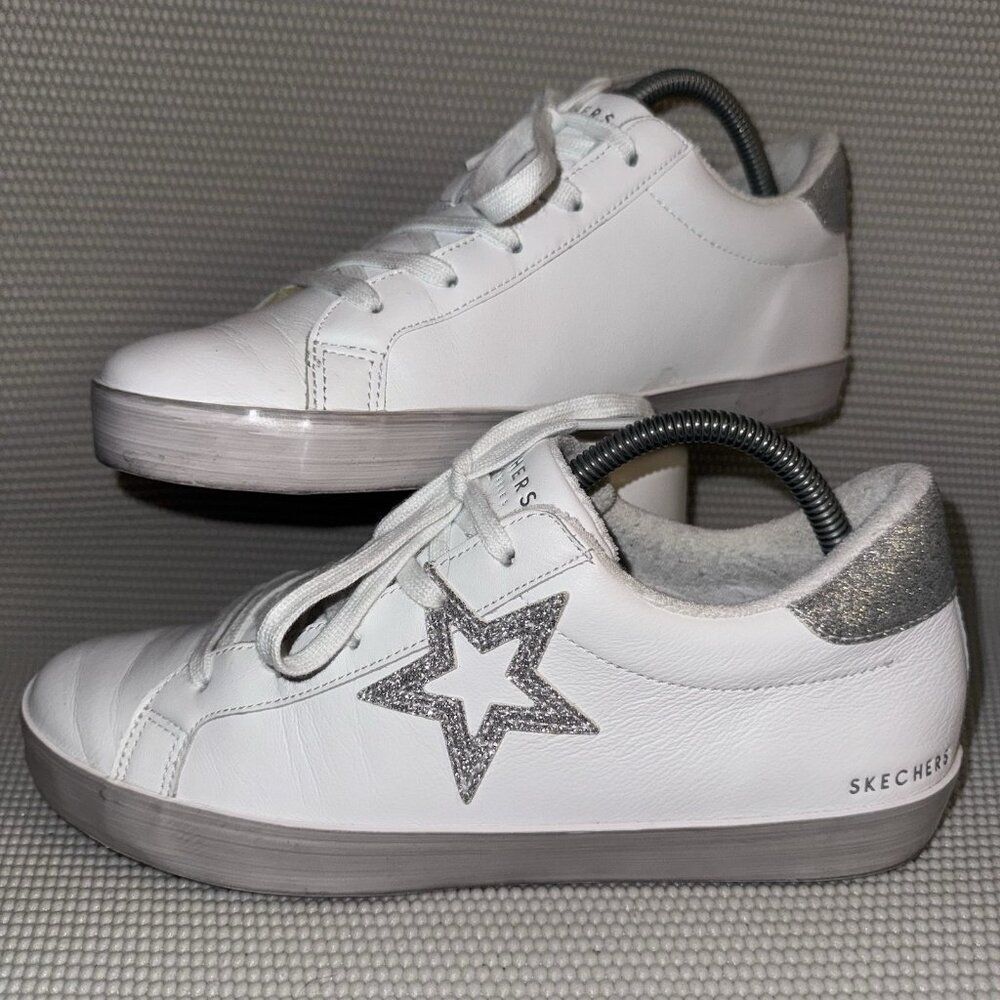 Skechers Street Diamond Starz Starry Steps Sneaker White/Silver Womens Size 9